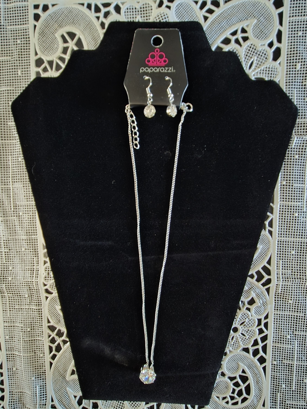 Paparazzi Silver Crystal Drop Necklace and Earrings Set